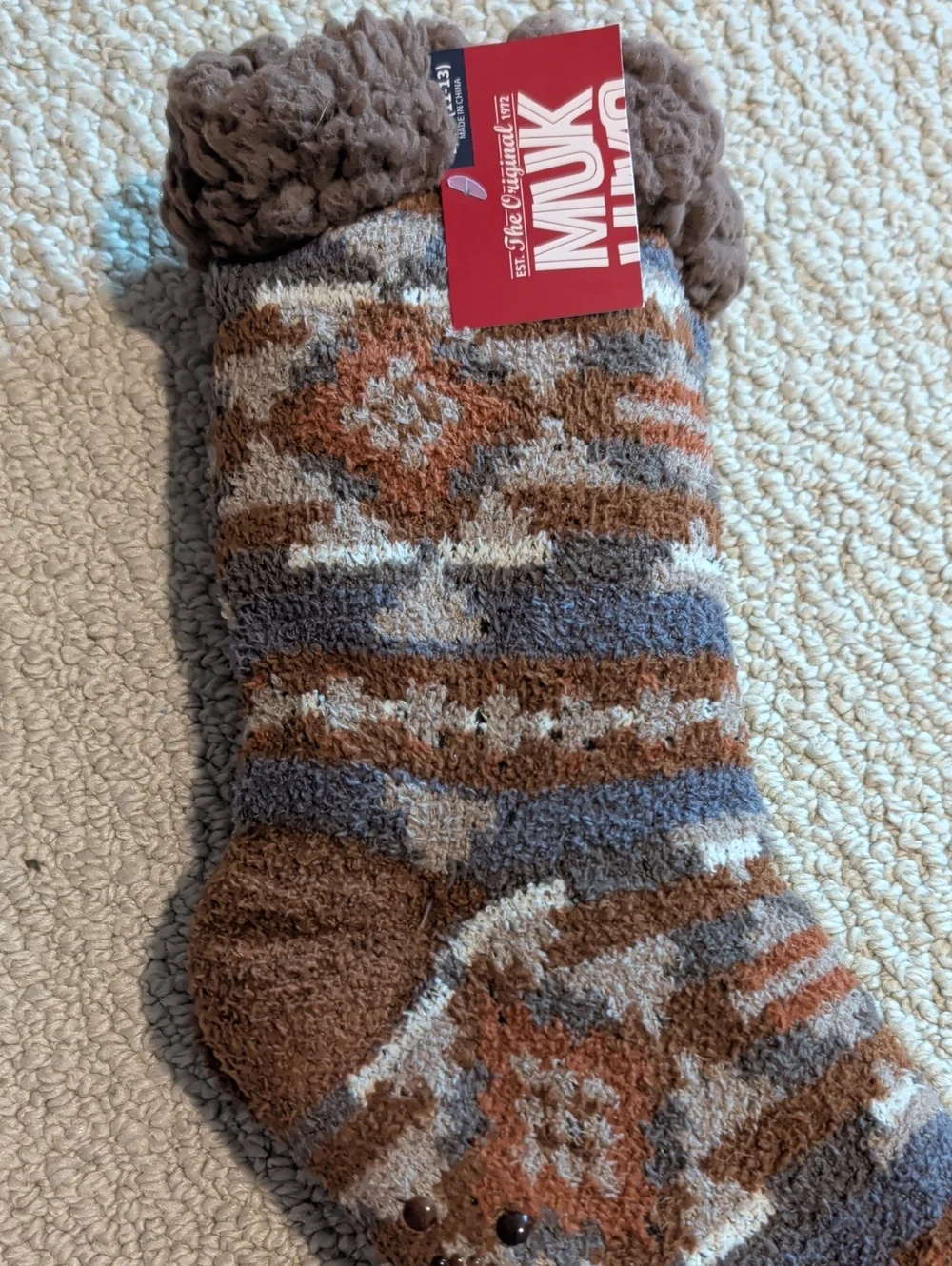 Muk Luks Men's Brown, Gray & Rust Patterned Fleece-Lined Casual Socks